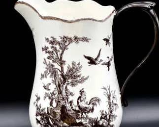 vintage Chinoiserie black and white transferware toile pitcher
