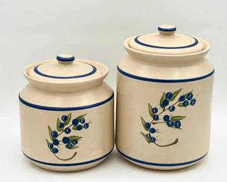 (2) Signed Blueberry Kitchen Cannisters
