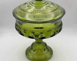 Vintage Indiana Kings Crown Thumbprint Pedestal Candy Dish

