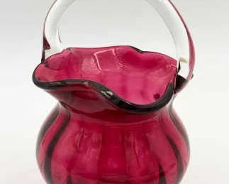 Pilgrim Art Glass Cranberry Basket
