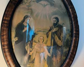 Vintage Holy Family Print in Domed Frame
