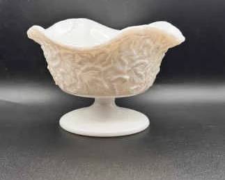 Westmoreland Crimpled Milk Glass Maple Leaf Pedestal Bowl
