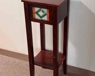 Two Tiered Side Table With Stained Glass Front
