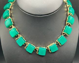 1950s Costume Jewelry — Coro 17” Turquoise Lucite Necklace
