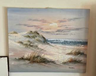 Signed P. Amoyal Beach Painting
