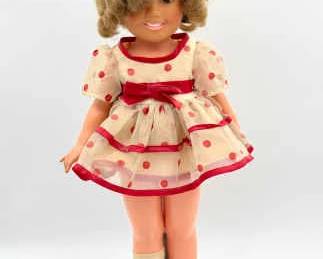 Vintage Ideal 1972 Shirley Temple Doll 16" Vinyl Stand Up Red Polka Dot Dress
