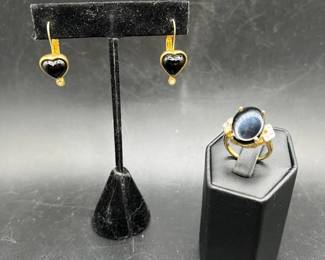 Costume Jewelry — Black Heart Earrings & Ring
