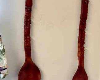 (2) Mid Century Wooden Tiki Spoons
