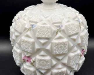 Westmoreland Quilted Pattern Milk Glass Candy Dish With Lid
