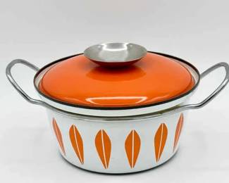 Cathrineholm Cookware Enamel 7.75” Dutch Oven Orange Lotus Norway, MCM, VINTAGE
