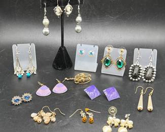 (14) Pairs of Earrings incl. Cameos & Lavender Waterfall
