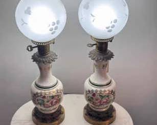 (2) Floral Victorian Style Hurricane Lamp
