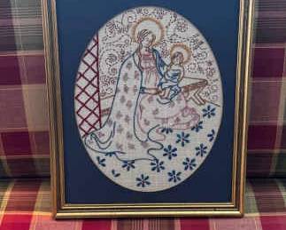 Virgin Mary - Framed Needlepoint
