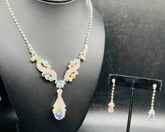 Aurora Borealis Rhinestone Necklace & Earrings
