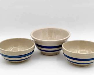 (3) Roseville Blue Stripe Bowls
