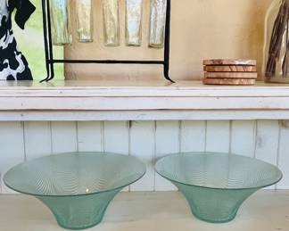 Large Art Glass Aqua Imported Bowls.  Designer Franco - Made in Egypt 