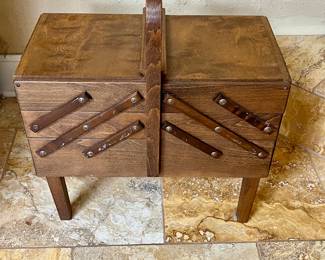 Vintage Accordion Sewing Box Wood Mid Century Modern