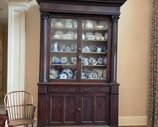 9‘9“ tall by 6 foot wide old country store cabinet with marble base