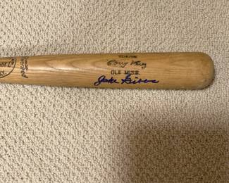 Ole Miss game used bat signed by Jake Gibbs