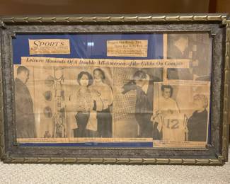 Framed Jake Gibbs newspaper articles