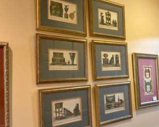 Set of 6 Early Hand-colored Engravings