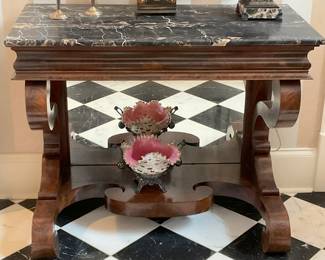 Ca. 1830 marble top petticoat mirror table