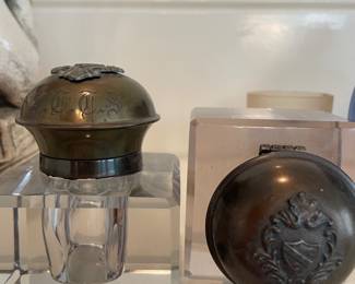 Antique Ink Wells with Crest stamp 