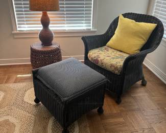 Wicker Chair and Ottoman (non-matching fabric)