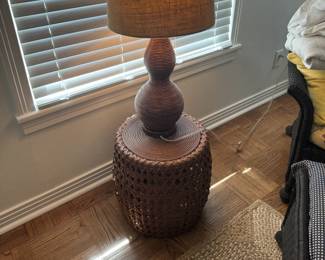 Lamp and Wicker Side Table