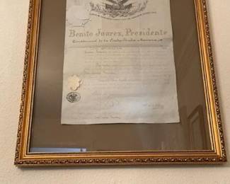 Benito Juarez document with seal 20x25