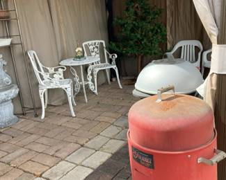 Iron patio set, Brinkman Smoker