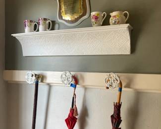 Vintage cups, Umbrellas, cane