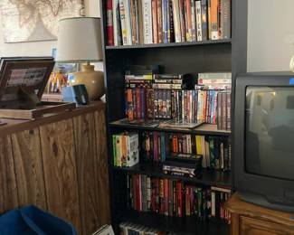 Books, DVD's, VHS's, Vinyls, 45's Bookcase