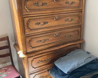 Five drawer dresser, cameras and radios