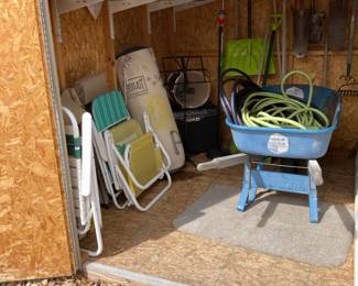Lawn chairs, musical equipment, boxing bag