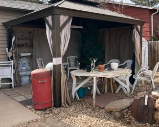 Gazebos with netting and cutains, Brinkman Smoker, outdoor furniture,