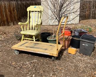 Old rocker, flower pots, flatbed