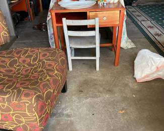 Child's desk and chair, Easter items
