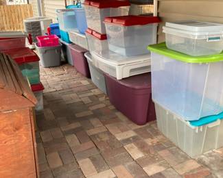 Lots of plastic bins for storage