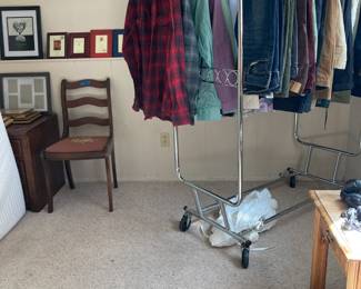 Men's and Women's clothing, Vintage side chair (2) with needlepoint seats, picture frames