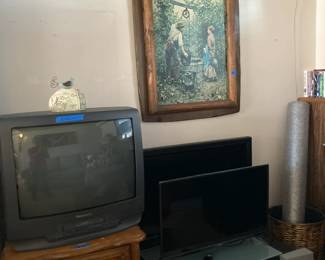TV's and stands, small chest or night stand