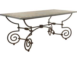 Iron patio table, with stone composite top