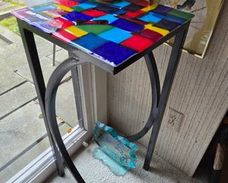 Beautiful Metal and Glass Top Side Table