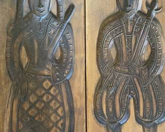 Pair of Primitive Antique Folk Art Wooden wall art