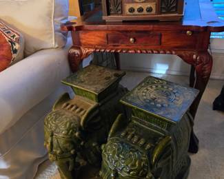 Pair of ceramic garden elephants
