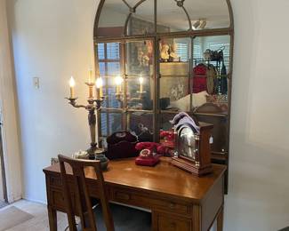 Bold Arch Metal Mirror, Vintage writing desk and chair