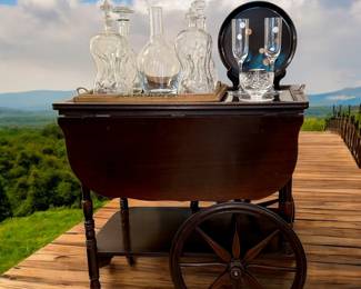 Vintage rolling bar cart with removable glass tray