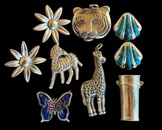 Vintage sterling brooches, pendants and earrings