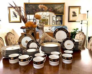 Lynn Chase mixed set of “Amazonian Jaguar” and “Gold Jaguar” china