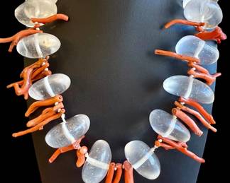 Coral and rock crystal necklace